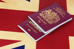 uk bio passport and flag